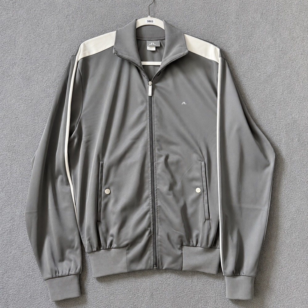 J.Lindeberg Mens Grey Track Jacket White Stripe Full Zip Mock Neck Size M